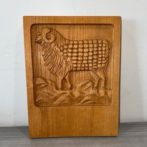 Vintage Evelyn Ackerman ERA Industries Carved Wood Ram Wall Plaque 12”x9” Art